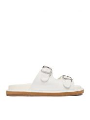 Guess Jeans Klapki EO-R26SS03458 Biały. Białe klapki damskie Guess Jeans, z aplikacjami, z jeansu, bez obcasa, bez zapięcia. Za 249.99 zł.