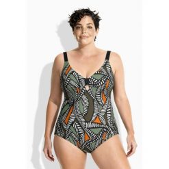 Damskie Strój kąpielowy ozdobny węzeł miękkie miseczki. Zielone stroje kąpielowe damskie Ulla Popken, plus size, bez wzorów, z elastanu. Za 239.99 zł.