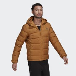 Kurtka puchowa adidas Helionic Ed. Brązowe kurtki męskie Adidas, xl, bez wzorów, z puchu, sportowe, bez kaptura. W wyprzedaży za 517.10 zł.