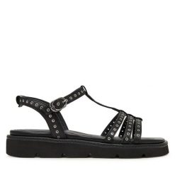 Sandały Tamaris. Czarne sandały damskie Tamaris, bez wzorów, bez obcasa, na płaskiej podeszwie, bez zapięcia. Za 369.99 zł.