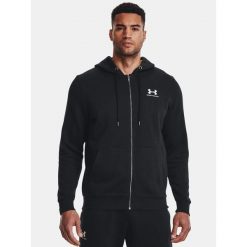 Bluza fitness męska Under Armour Essential Fleece Full Zip Hood. Czarne bluzy męskie Under Armour, m, bez wzorów, z bawełny, sportowe, bez ramiączek, z kapturem. Za 230.34 zł.