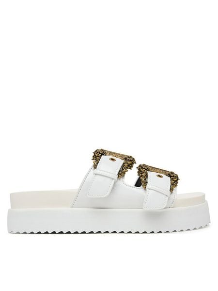 Versace Jeans Couture Klapki 80VA3SM1 ZS190 3 Biały. Białe klapki damskie Versace Jeans Couture, bez wzorów, z jeansu, bez obcasa, bez zapięcia. Za 839.99 zł.