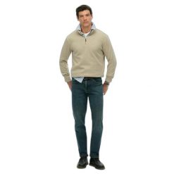 Sweter z prążkowanego materiału z zamkiem na szyi Superdry. Zielone swetry męskie Superdry, na zimę, m, bez wzorów, prążkowane, bez kołnierzyka, bez ramiączek. Za 284.00 zł.