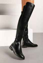 Czarne Płaskie Kozaki w Stylu Muszkieterek z Ociepleniem Temitlin. Czarne kozaki damskie Renee, na zimę, bez wzorów, z jeansu, bez obcasa, na obcasie, bez zapięcia. Za 149.99 zł.