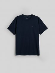 4F T-shirt regular gładki męski - granatowy XL. Niebieskie t-shirty męskie 4F, m, bez wzorów, z bawełny, bez kołnierzyka, bez ramiączek. Za 69.99 zł.