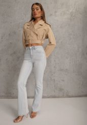 Niebieskie Jeansy Dzwony z Bawełną High Waist Basaia. Niebieskie jeansy damskie Renee, bez wzorów, z bawełny, z podwyższonym stanem. Za 119.99 zł.