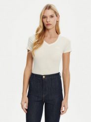 Guess T-Shirt O5RI02 KBBU1 Beżowy Regular Fit. Brązowe t-shirty damskie Guess, xs, z aplikacjami, z bawełny, bez kołnierzyka, bez ramiączek. Za 79.99 zł.