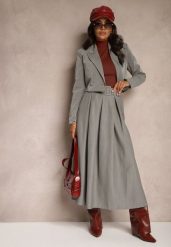 Szara Spódnica o Rozkloszowanym Kroju z Dodatkowym Paskiem i Zakładkami Lorieva. Szare spódnice damskie Renee, na randkę, bez wzorów, eleganckie, maxi, rozkloszowane. Za 99.99 zł.