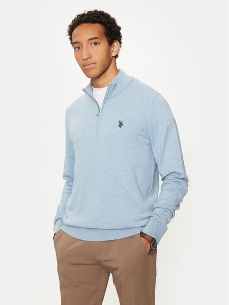 U.S. Polo Assn. Sweter MUP2963 Błękitny Regular Fit. Niebieskie swetry męskie U.S. Polo Assn., m, bez wzorów, z bawełny, bez kołnierzyka, bez ramiączek. Za 339.99 zł.