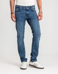 Męskie Spodnie Jeansowe Mustang Oregon Slim Denim Blue 1015042 5000 583, W31 L34. Niebieskie spodnie materiałowe męskie Mustang, bez wzorów, z bawełny. Za 219.99 zł.