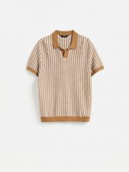 Strukturalny sweter polo - inny. Swetry męskie Reserved, l, bez wzorów, z bawełny, bez kołnierzyka, bez ramiączek. Za 139.99 zł.