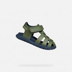 Sandały GEOX B SANDAL FUSBETTO BO Zielony. Niebieskie sandały męskie Geox, na lato, bez wzorów, z syntetyku, bez zapięcia. Za 189.99 zł.