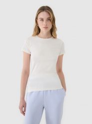 4F T-shirt slim z modalem damski - biały S. Białe t-shirty damskie 4F, s, bez wzorów, z bawełny, klasyczne, bez kołnierzyka, bez ramiączek. W wyprzedaży za 39.99 zł.