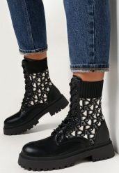 Czarne Botki Workery z Elastyczną Cholewką Sznurowane Aegadia. Czarne botki damskie Born2be, bez wzorów, z jeansu, eleganckie, bez obcasa, na obcasie, bez zapięcia. Za 54.99 zł.