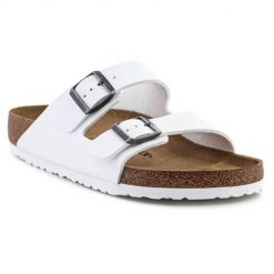 Klapki męskie Birkenstock Arizona. Białe klapki męskie Birkenstock, bez wzorów, z materiału, bez zapięcia. Za 339.00 zł.