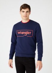 WRANGLER FRAME LOGO SWS MĘSKA BLUZA NAVY W6H1HA114 112146193. Niebieskie bluzy męskie Wrangler, m, bez wzorów, bez ramiączek, bez kaptura. Za 159.99 zł.