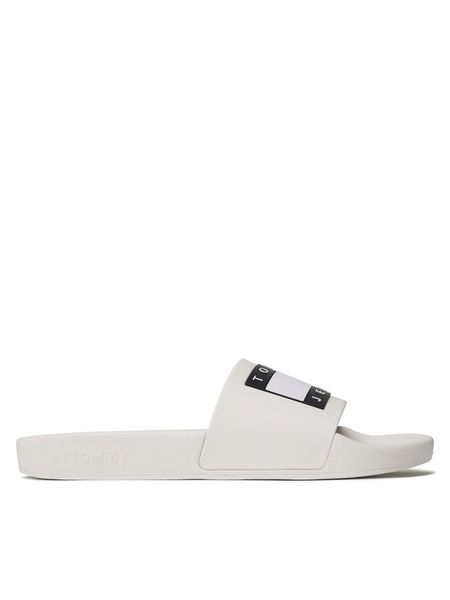Tommy Jeans Klapki Pool Ess EM0EM01191 Biały. Białe klapki męskie Tommy Jeans, bez wzorów, z jeansu, bez zapięcia. Za 118.99 zł.