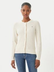 Tommy Hilfiger Kardigan WW0WW43329 Écru Regular Fit. Białe kardigany damskie Tommy Hilfiger, xs, bez wzorów, z bawełny, bez kołnierzyka. Za 649.99 zł.