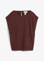 Koszulka oversize w optyce dzianiny. Brązowe bluzki damskie bonprix, bez wzorów, z dzianiny, bez kołnierzyka, bez ramiączek. Za 59.99 zł.