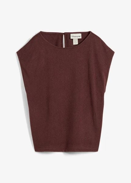 Koszulka oversize w optyce dzianiny. Brązowe bluzki damskie bonprix, bez wzorów, z dzianiny, bez kołnierzyka, bez ramiączek. Za 59.99 zł.
