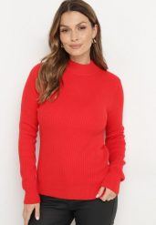 Czerwony Sweter z Wiskozą i Golfem z Elastycznego Prążkowanego Materiału Nikiella. Czerwone swetry nierozpinane damskie Born2be, bez wzorów, z materiału, eleganckie, bez kołnierzyka, bez ramiączek. Za 84.99 zł.