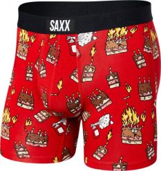 SAXX Bokserki męskie szybkoschnące SAXX VIBE Boxer Brief płonące torty - czerwone S. Czerwone bokserki męskie Saxx, bez wzorów. Za 103.99 zł.