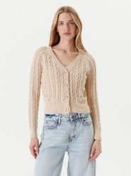 Guess Kardigan W5YR15 Z3OU0 Beżowy Regular Fit. Brązowe kardigany damskie Guess, xl, z aplikacjami, z bawełny, bez kołnierzyka. Za 339.99 zł.