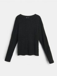 Sweter w prążki - czarny. Czarne swetry nierozpinane damskie Sinsay, l, bez wzorów, bez kołnierzyka, bez ramiączek. Za 49.99 zł.