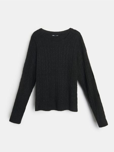 Sweter w prążki - czarny. Czarne swetry nierozpinane damskie Sinsay, l, bez wzorów, bez kołnierzyka, bez ramiączek. Za 49.99 zł.