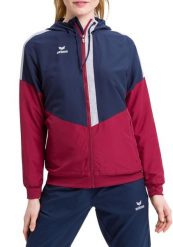 Damska kurtka z kapturem Erima Tracktop Squad. Czerwone kurtki sportowe damskie Erima, bez wzorów, z materiału, bez ramiączek, z kapturem, na fitness i siłownię. Za 216.75 zł.