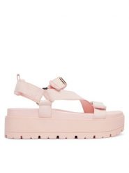 Guess Sandały FLJFTT DEN03 Różowy jasny. Czerwone sandały damskie Guess, z aplikacjami, z materiału, bez obcasa, na płaskiej podeszwie, bez zapięcia. Za 549.99 zł.