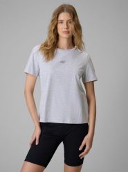 4F T-shirt regular gładki damski - szary M. Szare koszulki sportowe damskie 4F, m, bez wzorów, z materiału, bez ramiączek, na fitness i siłownię. Za 49.99 zł.