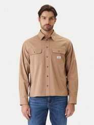 Guess Jeans Koszula M6RH60 WJ921 Brązowy Boxy Fit. Brązowe koszule męskie Guess Jeans, m, z aplikacjami, z bawełny, bez kołnierzyka, bez ramiączek. Za 297.99 zł.