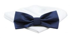 Mucha Męska z Białą Poszetką, Granatowa w Drobny Prążek - Alties. Niebieskie krawaty i muchy Alties, bez wzorów, eleganckie. Za 54.00 zł.
