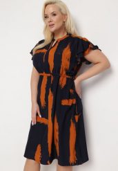 Czarno-Pomarańczowa Sukienka ze Sznurkiem w Pasie i Artystycznym Wzorem Lesidna. Niebieskie sukienki damskie Born2be, xl, bez wzorów, bez kołnierzyka, bez ramiączek, midi. Za 59.99 zł.