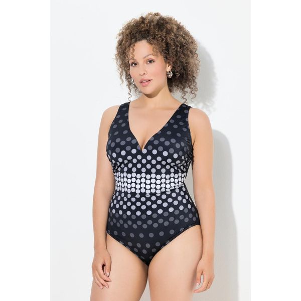 Damskie Strój kąpielowy kropki miękkie miseczki dekolt w serek z recyklingu. Czarne stroje kąpielowe damskie Ulla Popken, plus size, bez wzorów, z elastanu. Za 239.99 zł.