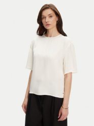 Tommy Hilfiger T-Shirt WW0WW45900 Écru Relaxed Fit. T-shirty damskie Tommy Hilfiger, bez wzorów, z wiskozy, bez kołnierzyka, bez ramiączek. Za 259.99 zł.