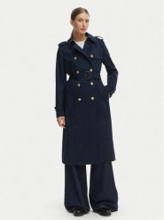 Tommy Hilfiger Trencz WW0WW48873 Granatowy Slim Fit. Niebieskie płaszcze damskie Tommy Hilfiger, m, bez wzorów, z bawełny, bez kołnierzyka, bez kaptura. Za 1,499.00 zł.