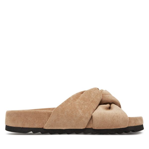 Klapki DeeZee. Brązowe klapki damskie DeeZee, bez wzorów, bez obcasa, bez zapięcia. Za 119.99 zł.