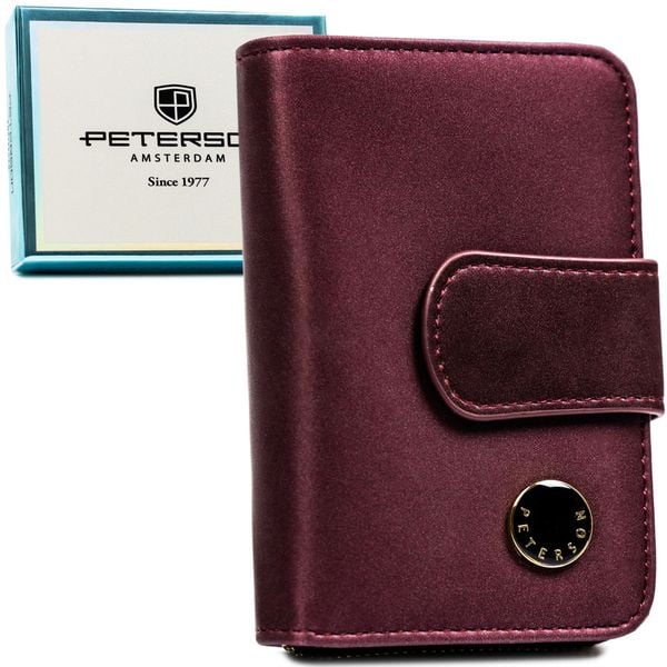Fioletowy portfel damski ze skóry naturalnej i ekologicznej zamykany na suwak i zatrzask - Peterson. Fioletowe portfele damskie Peterson, ze skóry. Za 119.99 zł.