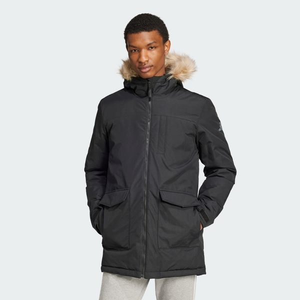 Paveric Fur Parka. Niebieskie parki męskie Adidas, l, bez wzorów, z materiału, klasyczne, bez kołnierzyka, z kapturem. Za 667.55 zł.