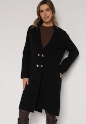 Czarny Elegancki Długi Płaszcz Dwurzędowy Oritusa. Czarne płaszcze damskie Born2be, uniwersalny, bez wzorów, z jeansu, eleganckie, bez kołnierzyka, bez kaptura. Za 129.99 zł.