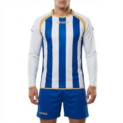Męska Kurtka Treningowa do Biegania KIT RIAD ML Biało-Niebieska. Białe kurtki sportowe męskie Legea, m, bez wzorów, z bawełny, z kapturem, do biegania. Za 80.00 zł.