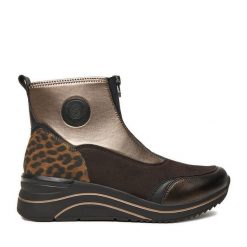 Botki Remonte. Brązowe botki damskie Remonte, bez wzorów, bez obcasa, na koturnie, bez zapięcia. Za 339.99 zł.