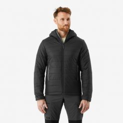 Kurtka trekkigowa męska zimowa Forclaz MT100 - 5°C. Czarne kurtki męskie FORCLAZ, na zimę, l, bez wzorów, z materiału, sportowe, bez kaptura. Za 179.99 zł.