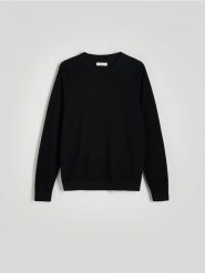Bawełniany sweter - czarny. Czarne swetry męskie Reserved, l, bez wzorów, z bawełny, bez kołnierzyka, bez ramiączek. W wyprzedaży za 59.99 zł.