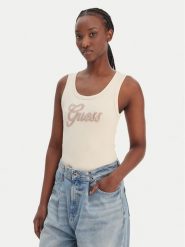 Guess Top W6GP22 K2954 Beżowy Regular Fit. Brązowe topy damskie Guess, s, z aplikacjami, z syntetyku, bez kołnierzyka, bez ramiączek. Za 189.99 zł.