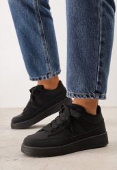 Czarne Sneakersy Basic z Paskami na Boku Adila. Czarne obuwie sportowe damskie Renee, bez wzorów, z jeansu, bez zapięcia. Za 99.99 zł.