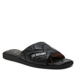 Klapki LOVE MOSCHINO. Czarne klapki damskie Love Moschino, bez wzorów, bez obcasa, bez zapięcia. Za 579.99 zł.