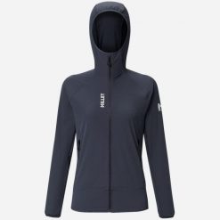 Kurtka softshell alpinistyczna damska MILLET Kamet Xcs Light Hoodie W. Niebieskie kurtki sportowe damskie Millet, m, bez wzorów, z elastanu, bez ramiączek, z kapturem, narciarskie. Za 419.00 zł.